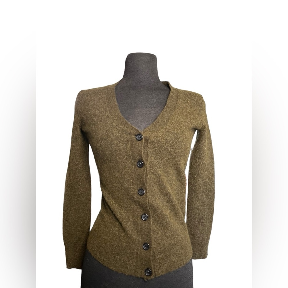 J CREW Womens 100% Merino Wool V-Neck Cardigan Sweater Moss Green SZ XXS